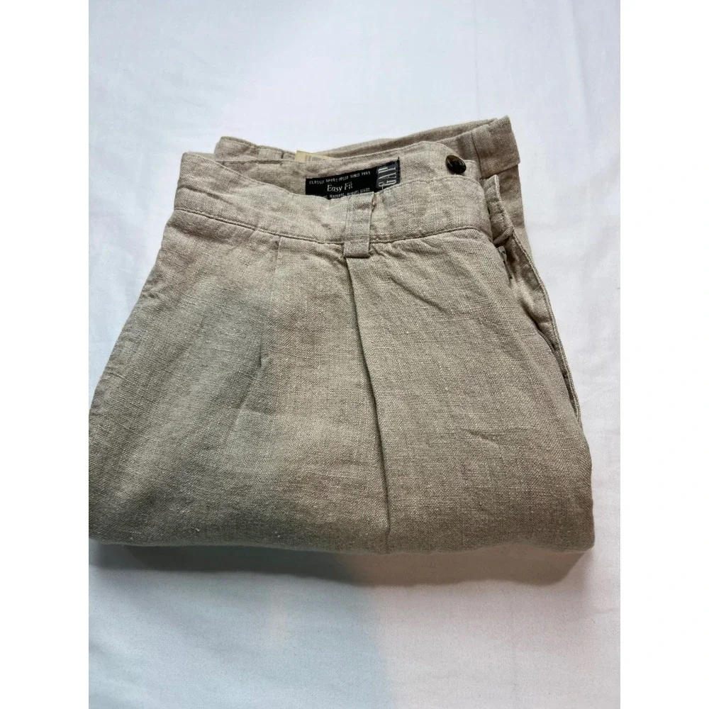 Gap Linen Easy Fit Pants Mens 34x32 Pleated Full Leg Cuffed 112203-01-1 Tan G18
